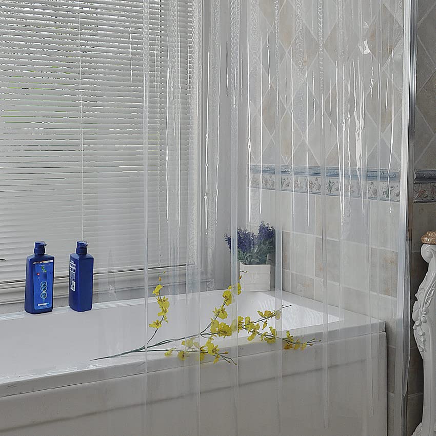 Rideau De Douche Transparent Imperméable Blanc Clair Rideaux De Bain Doublure pour Salle De Bains Moisissure Maison Hôtel avec Crochets Gratuits-W120xH200cm