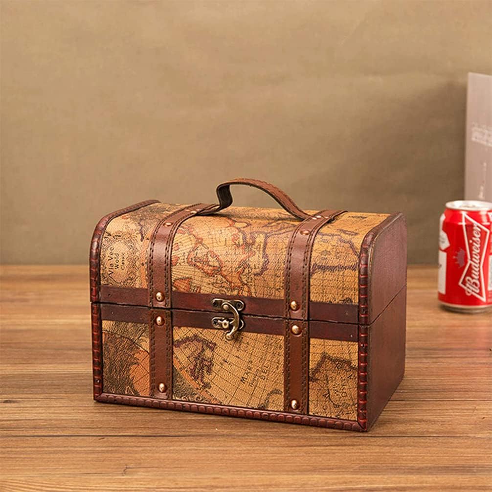 JOLUCE キッズジュエリーボックス アンティークトレジャーチェスト 木製小物入れ チェスト 記念品ボックス 小物入れ ホームデコ