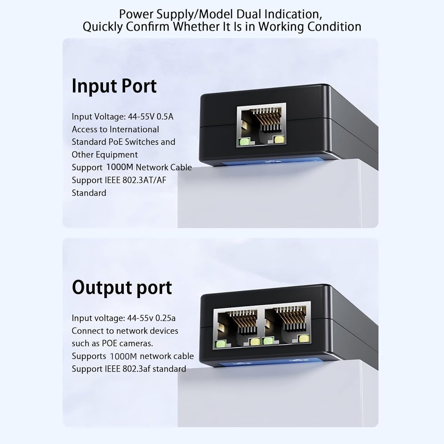 2 Port PoE Extenseur Gigabit, 1 PoE in 2 PoE Out Extender, IEEE 802.3af/at Compatibles 1000 Mbps, Wall Mount Waterproof Extension Supplémentaire de 100 m pour Caméras PoE Plug and Play