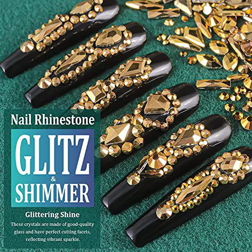 Multi Shapes Gold 3D Glass Crystal Nail Art Rhinestones Kit With Flatback Round Bead Charm Gem Stone Jewelry Diamond With Pickup Pen + Tweezer For Manicure Makeup Diy Craft Decoration #TOP3