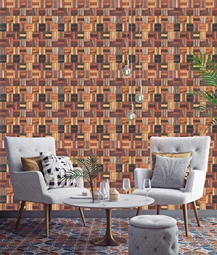 Image of DWELLSINDIA Checkered Wood Self Adhesive Wallpaper Waterproof, Scratch Resistant, Laminated 41cm x 244cm