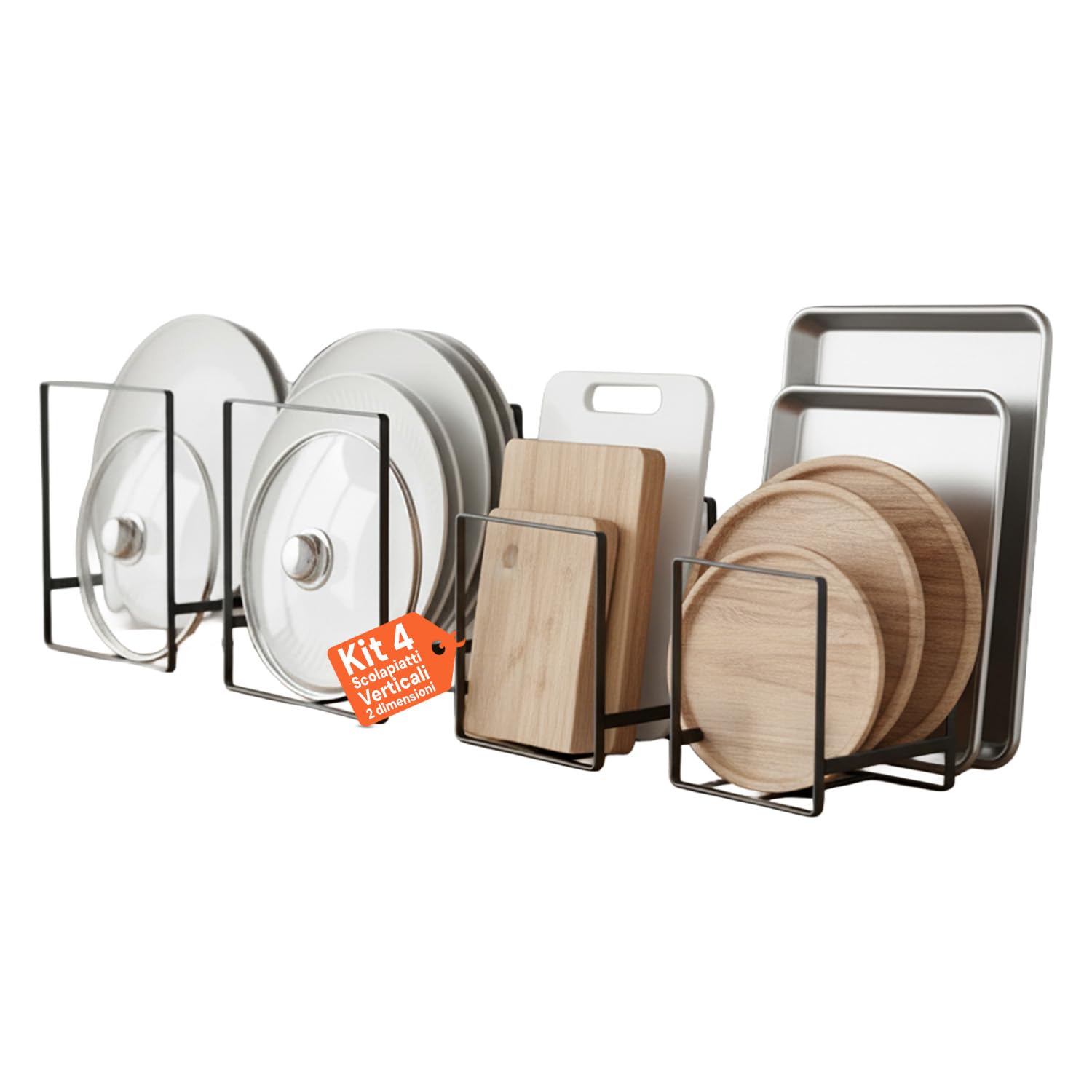 Avilia Set of 4 Vertical Metal Dish Drainers, 2 Sizes, Large and Small, Plates, Chopping Board, Pans and Tray, Space Saving Stand 11.5 x 12 x 14 cm, Non-Slip, Dishwasher-Drainer