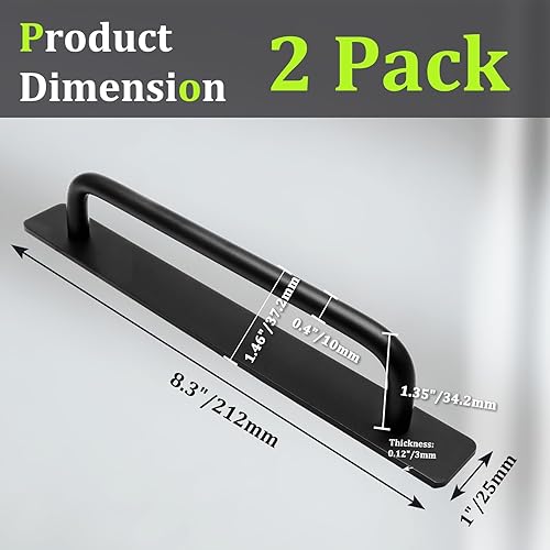 Miniatura 2 de Luomorgo 2 manijas de puerta autoadhesivas de 8.3 pulgadas, sin perforaciones, color negro mate, tiradores de cajón de aluminio para puerta de