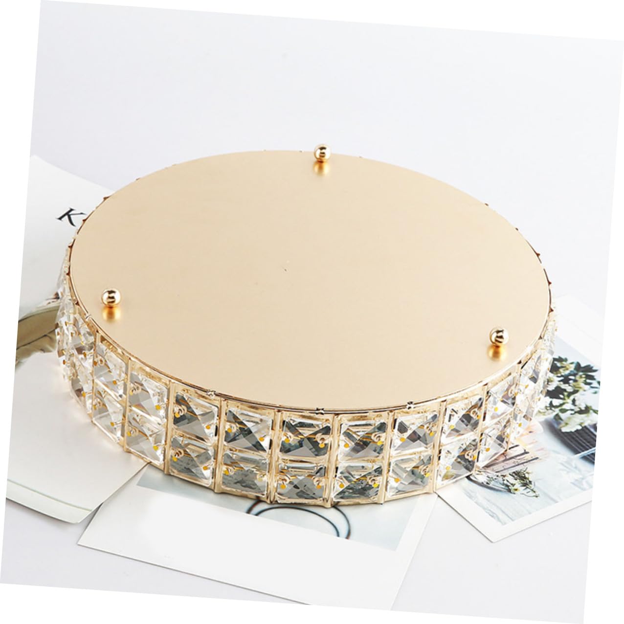Homoyoyo Bandeja Redonda de Espejo para Joyas, Organizador de Bisutería en Hierro Dorado, 25cm, Adecuado para Tocador y Decoración del Hogar