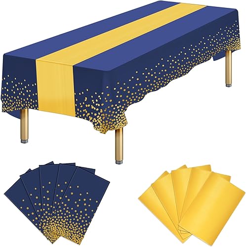 Miniatura 15 de Paquete de 10 manteles de plástico desechables y satinados, mantel desechable azul y plateado, rectangular para baby shower, cumpleaños, Navidad,