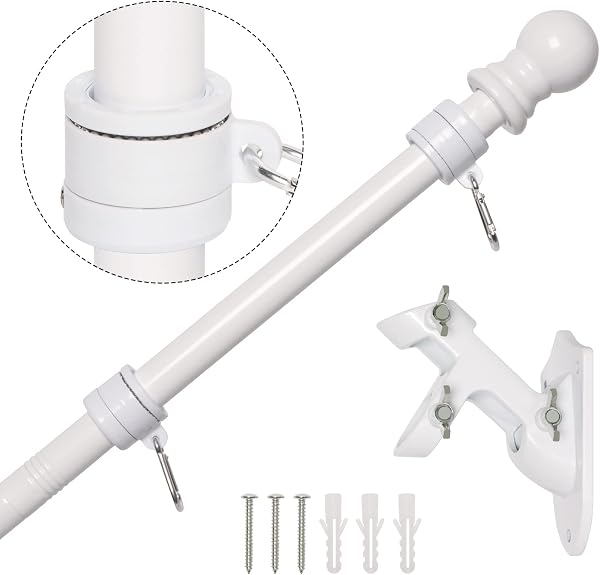 NELXINJO 6FT Flag Pole with Bracket,Professional Stainless Steel No Tangle Spinning Pole and Flag Pole Kit with Bracket 