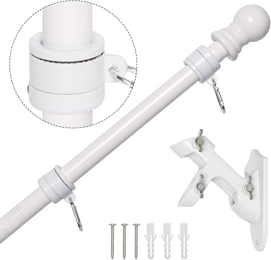 NELXINJO 5FT Stainless Steel Flag Pole Kit with Bracket for Outside House | Outdoor Mounting for 3x5 American Flag (Without Flag, White)
