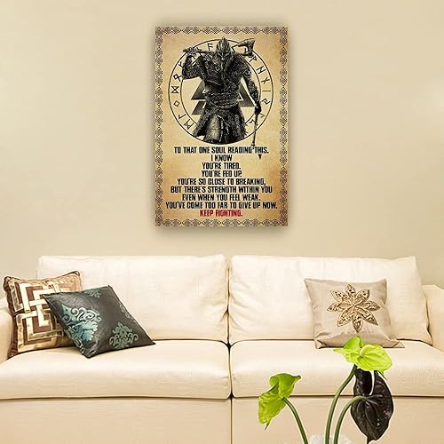 Miniatura 2 de Lienzo con citas motivacionales para decoración de pared, póster inspirador "Keep Fighting", impresiones artísticas vikingas para pared, cuadros