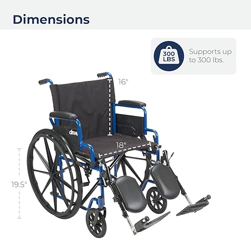 Vista 9 de Silla de ruedas azul con brazos desmontables de escritorio y apoyos para descansar la pierna elevados, de Drive Medical , BLS18FBD-ELR, Azul, 1, 1