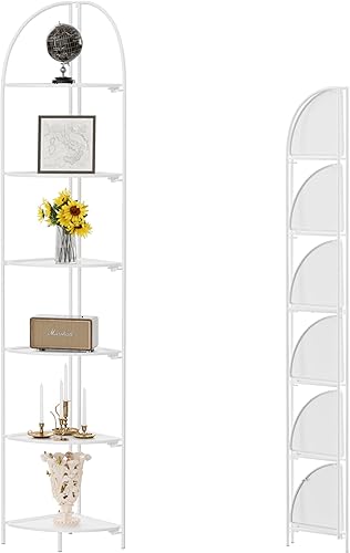 Miniatura 8 de Crofy Estante esquinero plegable de 5 niveles, soporte de esquina de metal para plantas con marco dorado y estantes transparentes, estante de Marco