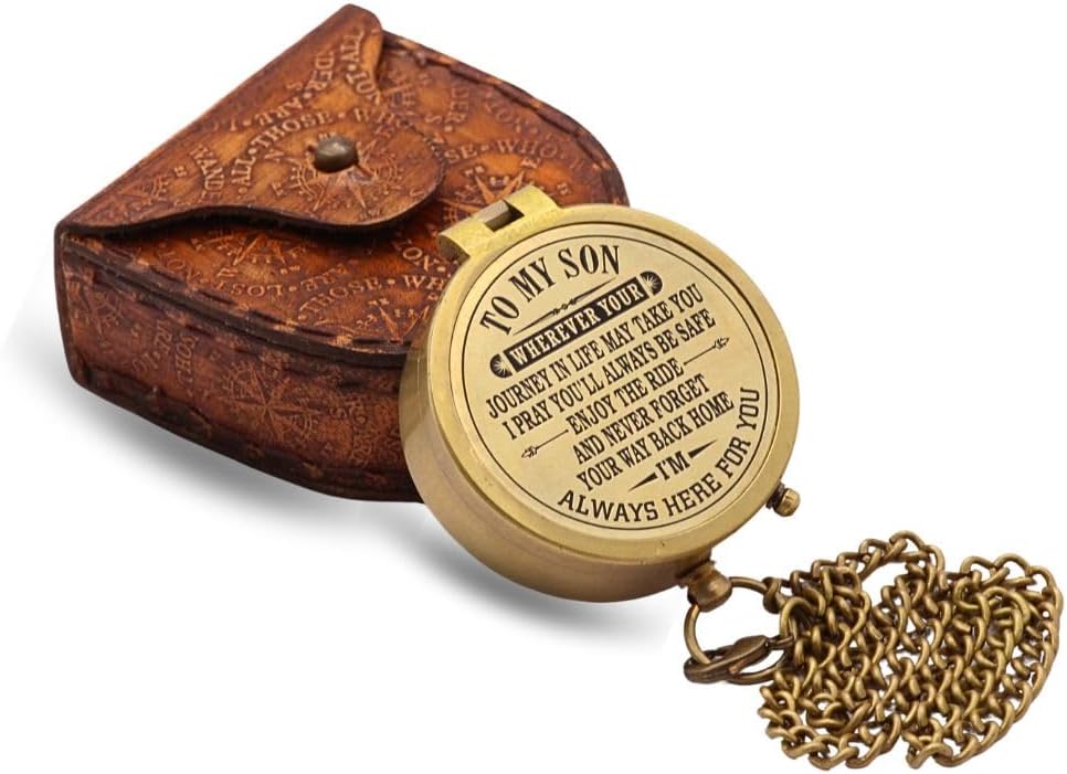 Inspirational Compass Gift for Son, Message from Parent, Timeless Keepsake of Love and Direction, Classic Brass Compass with Carry Case – Ideal for Milestones and Celebrations