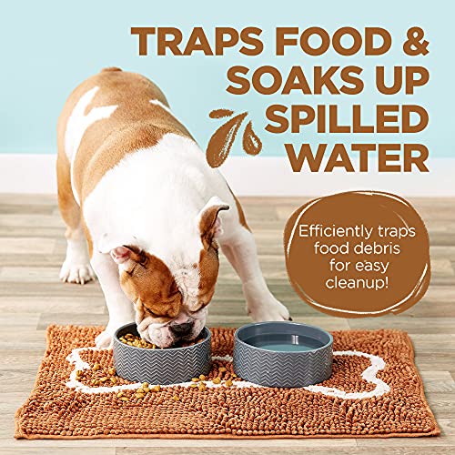 Soggy Doggy Slopmat Ultra-Absorbent Dog Door Mat For Food And Water, Microfiber Chenille Dog Mat For Muddy Paw And Messy Eater, Washable Indoor Mat For Sleeping And Eating, Caramel Brown/Oatmeal Bone #TOP1