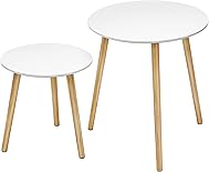 SONGMICS Beistelltisch-Set rund, 2 Moderne Sofatische, minimalistisch, skandinavischer Stil, Couchtische mit Beinen aus Massivholz, Tischkombination fürs Wohnzimmer, Balkon, Kiefernholz LET07WN