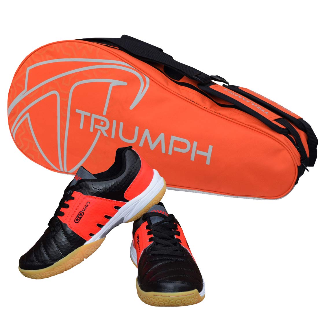 Badminton Shoe Power Black/Red Size-11 with Triumph Badminton Bag 303 Orange/Grey-image-37