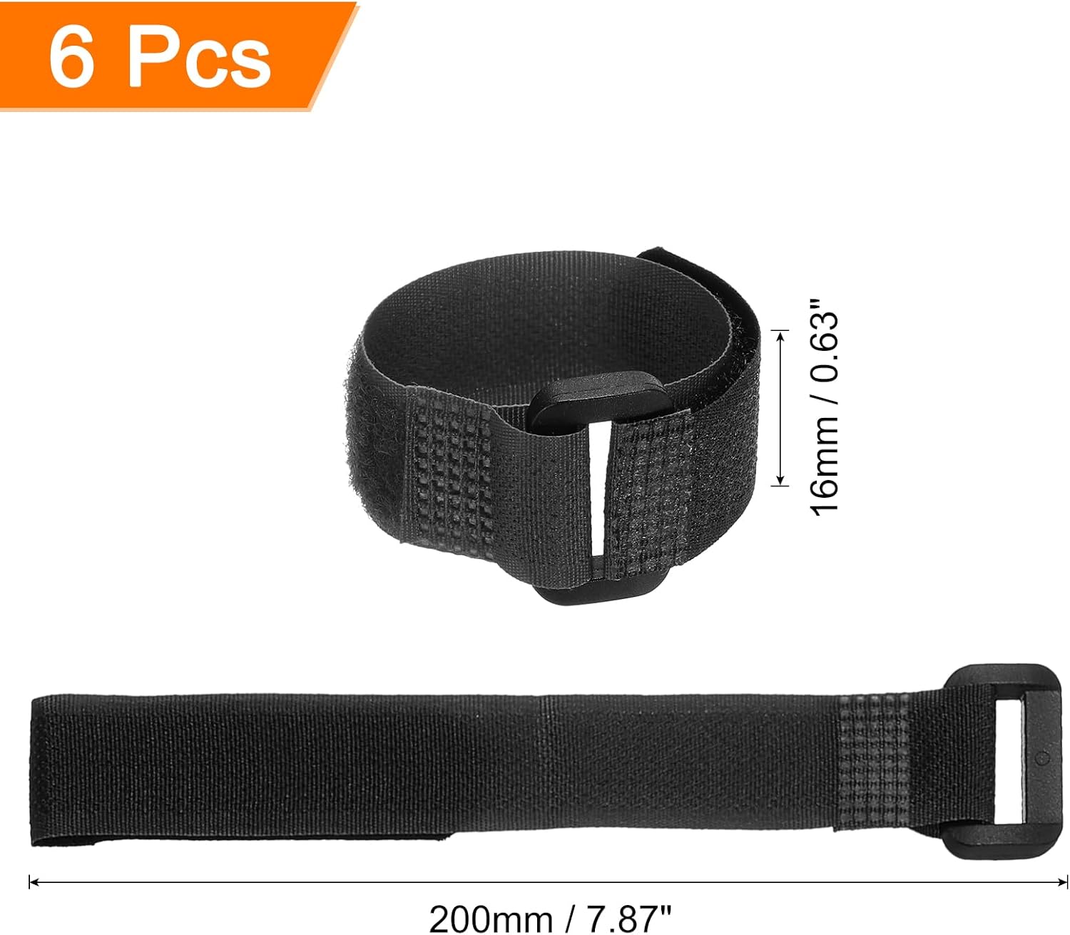 6Pcs Reusable Battery Tie Down Straps,0.6x8" Black Nylon Multipurpose Battery Hold Down Adjustable Cinch Strap Hook Loop Fastening Tie for Home, Office, RC, Boat, Car
