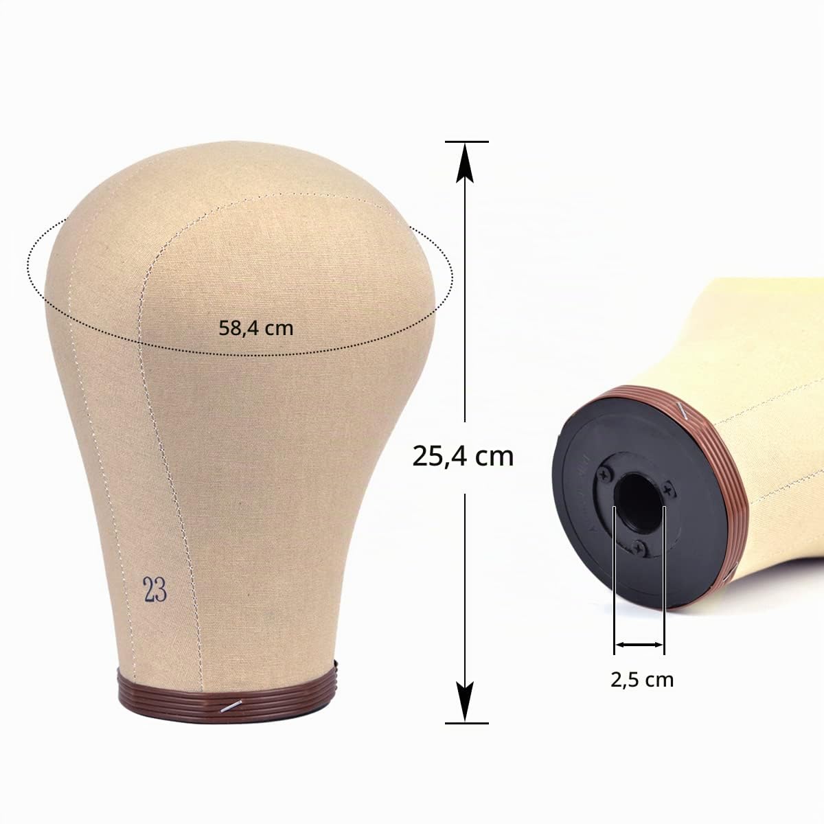 23 Zoll Perücke Kopf Kork Leinwand Block Kopf Perücke Display Styling Kopf Mannequin Kopf Mit Stand und Montage Löcher