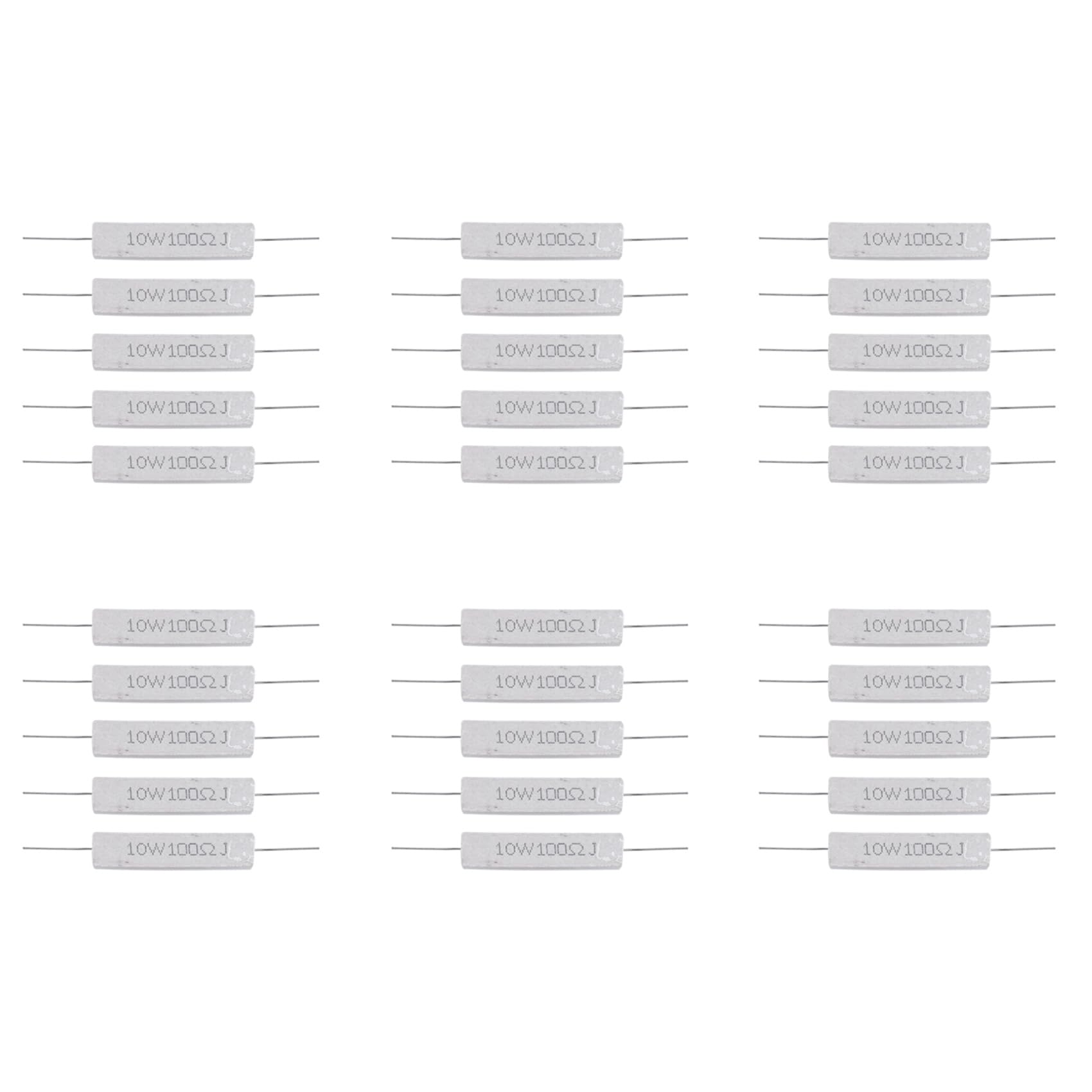 Jnchdghwa White 30 Pcs 10W Watt 100 Ohm 5% Wirewound Cement Resistors