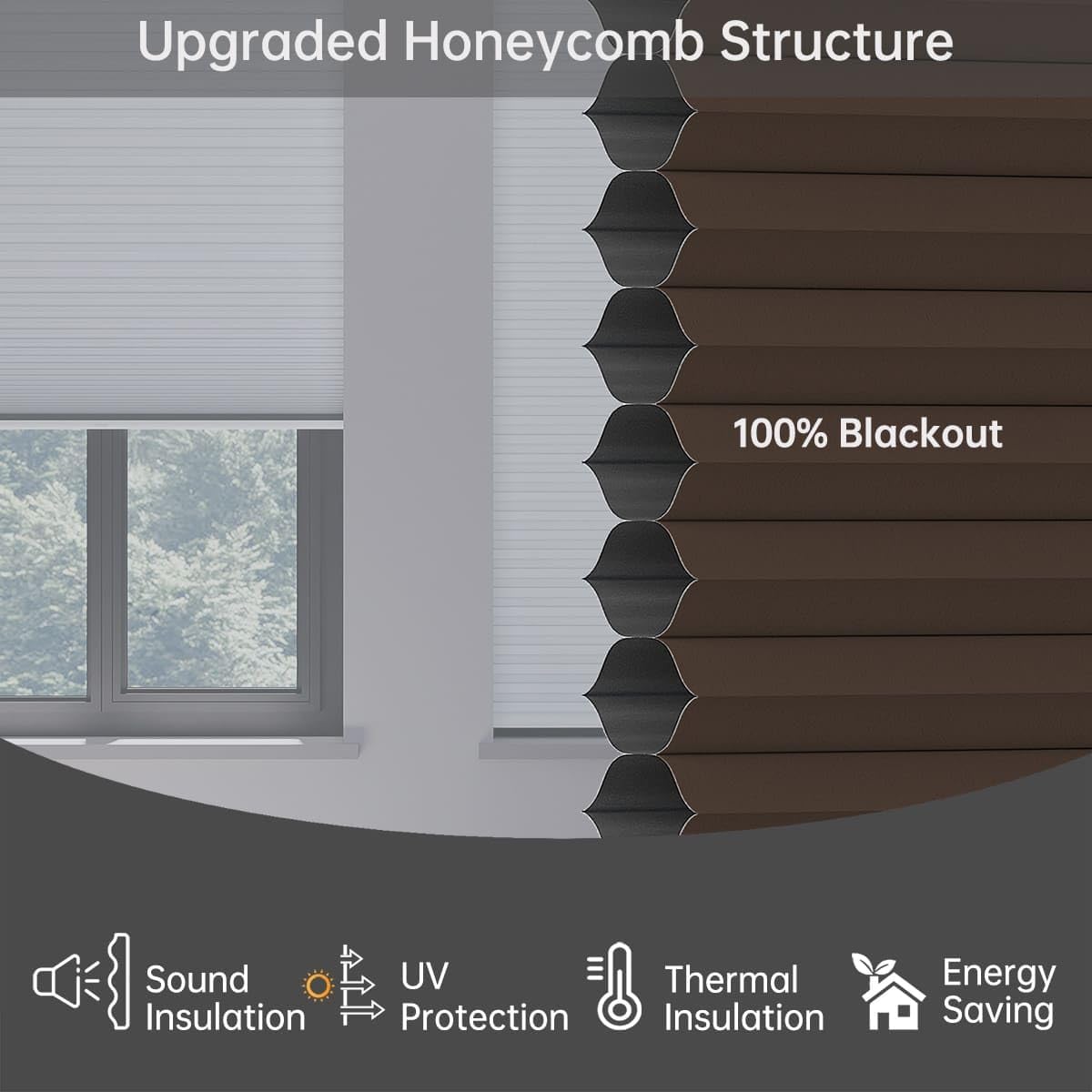Cellular Shades Blackout Honeycomb Blinds for Indoor Windows, Cordless Cellular Shades 1.5 inch Cell Pleated for Bedroom Home Office, Custom Size, Blackout Brown