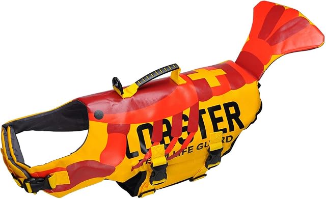 Dog Life Jacket Pet Flotation Life Vest Size Adjustable Dog Lifesaver Preserver Swimsuit with handle for Swimming, Boating, Hunting, Lobster Style Jacket (S)