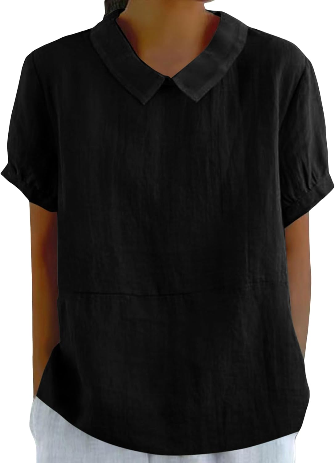 ZOCANIA Shirt Summer Cotton Short Sleeve Shirts for Women Plus Size Cotton Tunic Tops Lapel Casual Tunics Blouses