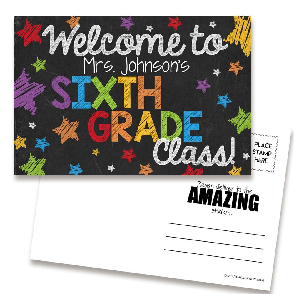 Amanda Creation Back to School Postcards Custom Welcome To Sixth Grade Chalkboard Letter Notes for Students, 30 4"x6" Fill In Notecards - Personalized