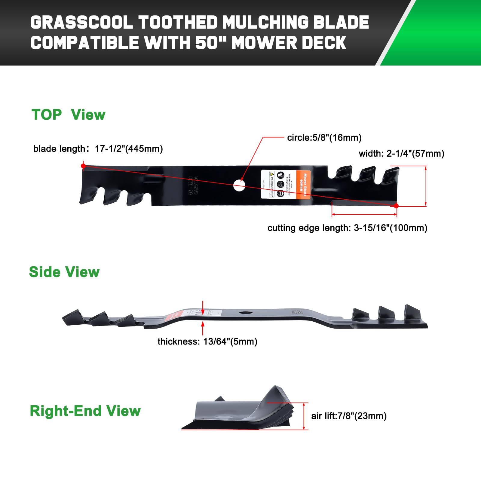 Grasscool SS5000 Timecutter - Cuchillas de 50 Pulgadas para cortacésped Toro Time Cutter MX5050 MX5000 MX5075 Z5000 70750 Zero Turn de 50 Pulgadas, Repuesto para cortacésped 110-6837-03 115-5059-03