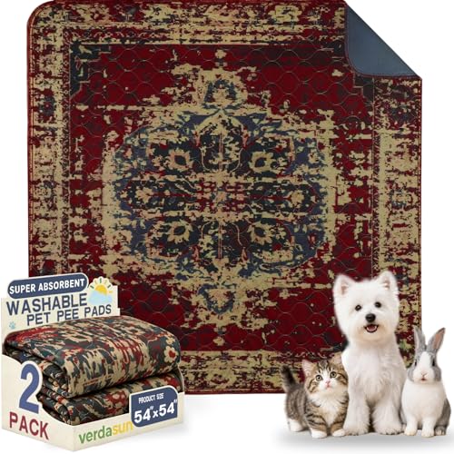 Image of Washable Pee Pads for Dogs, Reusable Puppy Potty Training Pads, Ultra-Absorbent Thick Waterproof Leak-Proof Non-Slip Pads & Mat for Crate, Playpen, Floor, Whelping & Housebreaking , 2 Pack 54 inchx54 inch