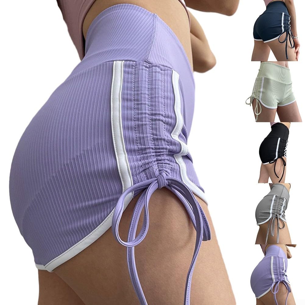 Shorts Sportivi Donna Estivi con per lacci Laterali Shorts Sportivi(Black M)