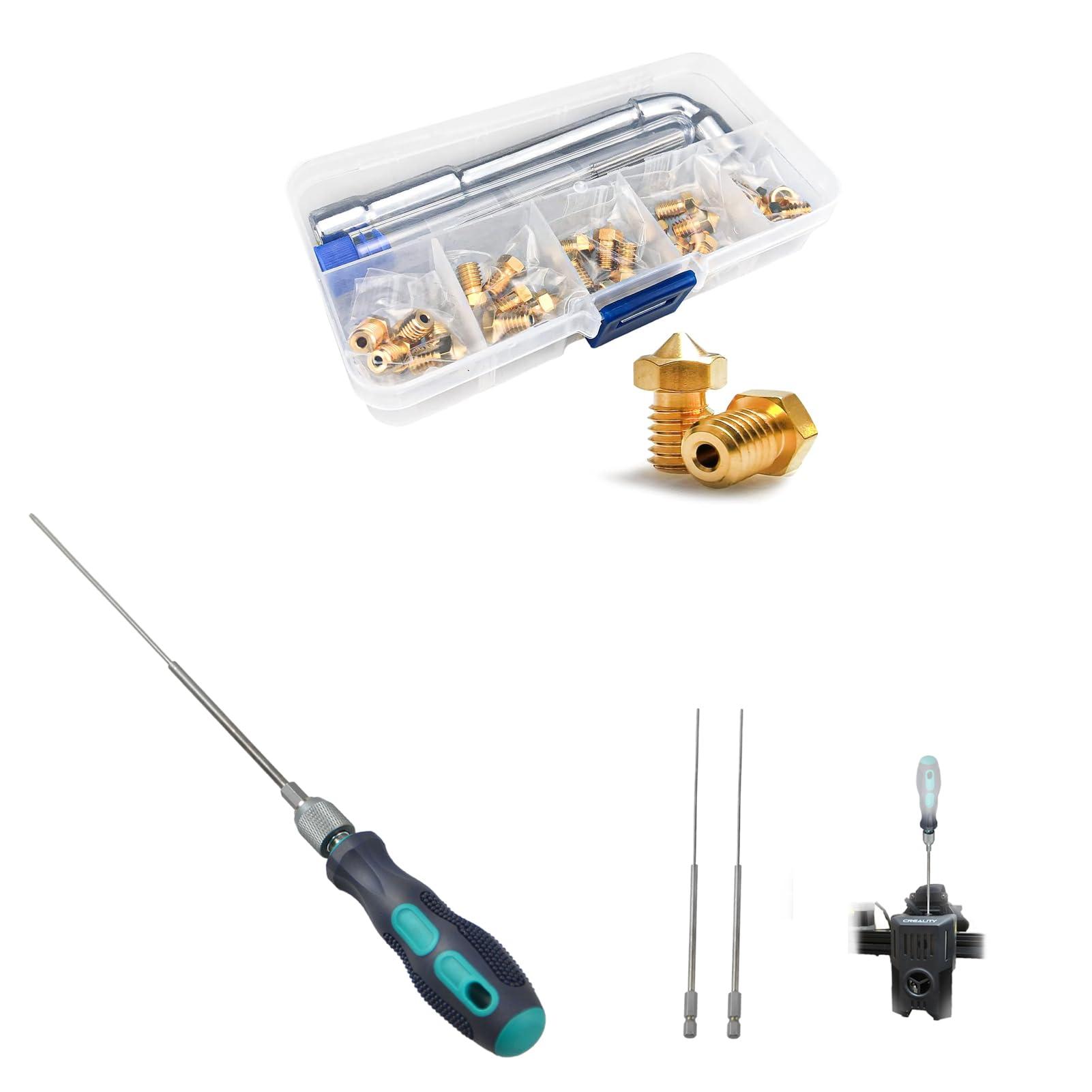 Nozzles 25 pcs 3D Printer Extruders Brass Nozzles for V5-V6 3D Printer, Φ1.7mm L200mm Prolong Throat Piercing Needle 3D Printing Tool for Any 1.75mm Nozzles