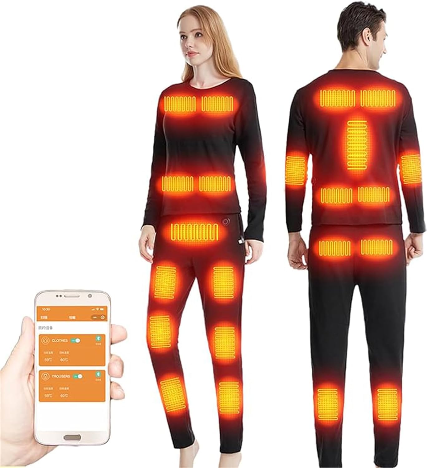 USB Electric Thermal Heated Underwear Sets 22 Zones with 3 Levels Heat Settings, for Winter Hunting Workout