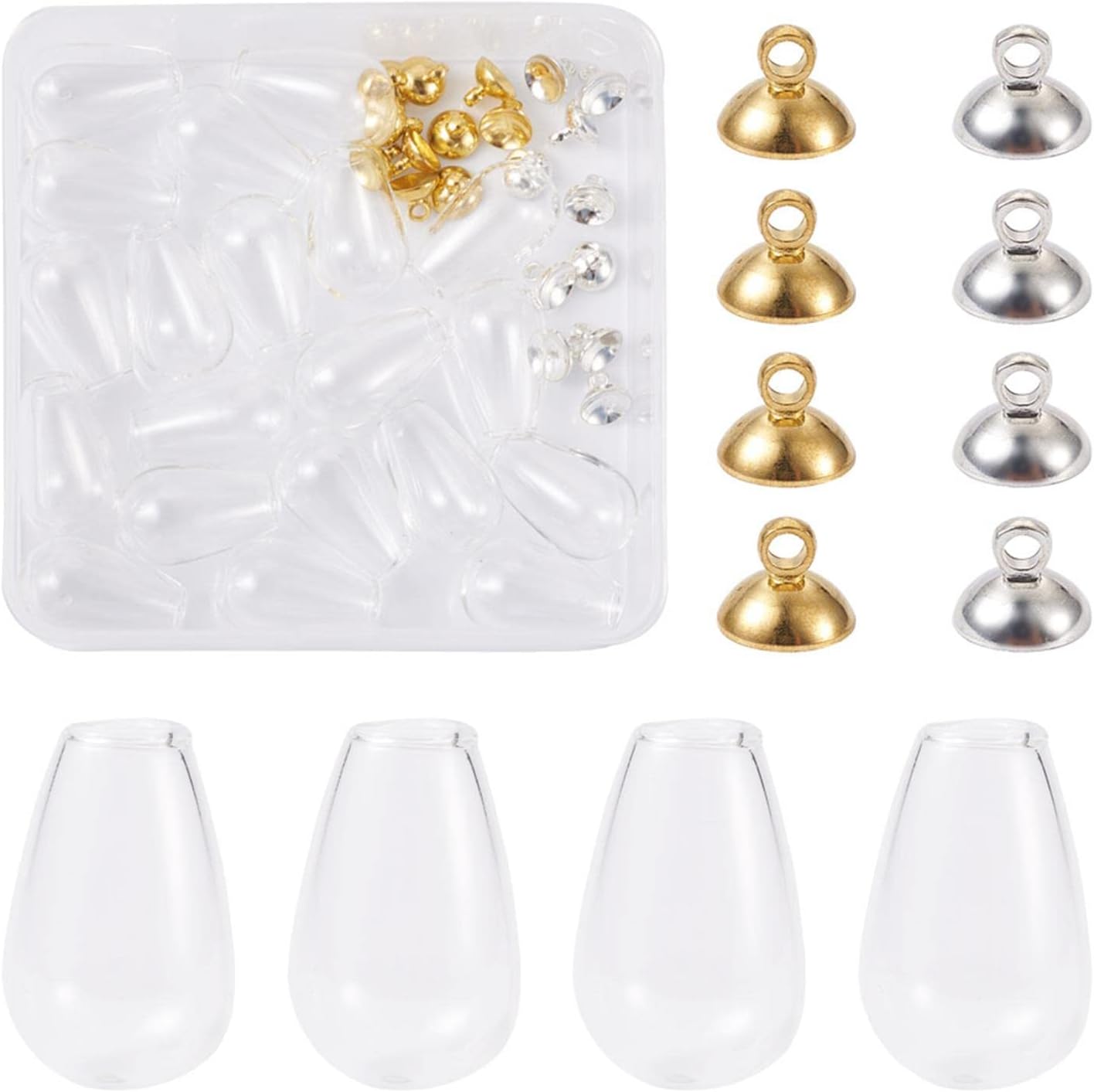 Craftdady 20pcs Teardrop Empty Glass Bead Clear Hollow Glass Ball Vial Pendants Mini Wishing Bottle with Cap Bail for Earring Necklace Jewelry Making