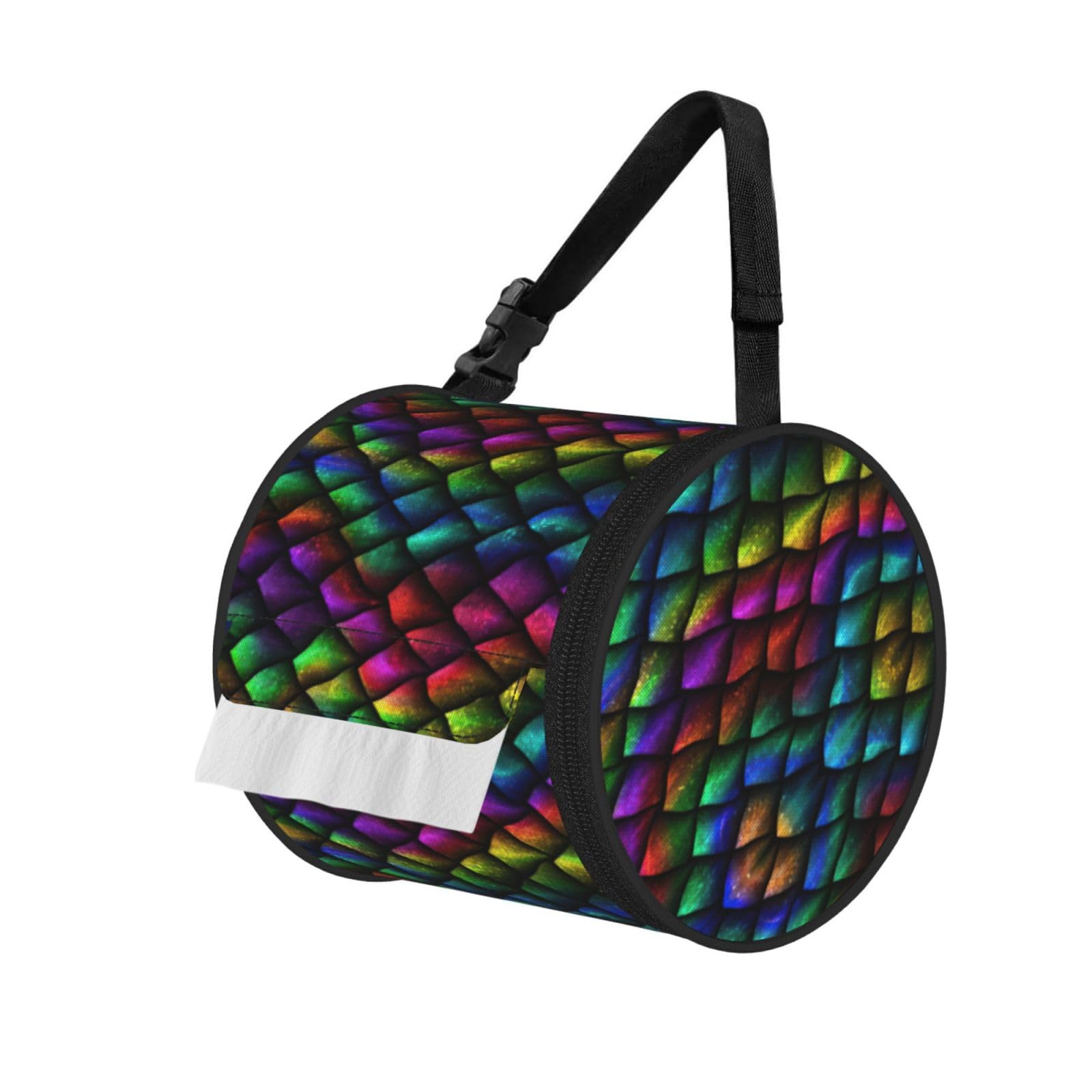 Dragon Scale Print Round Paper Tissue Holder With Shoulder Strap, Portable Roll Case For Caravan Travel Use