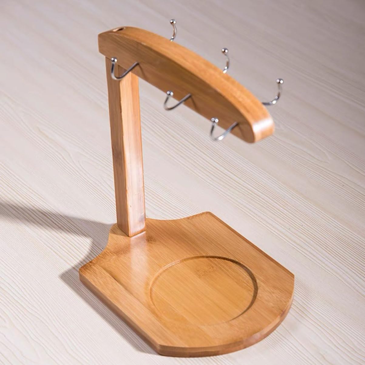 Hemobllo Bamboo Mug Holder Hooks Elegant Kitchen Cup Storage Rack for Organizing Mugs and Tea Cups Space-Saving Design for Coffee Stations and Home Decor