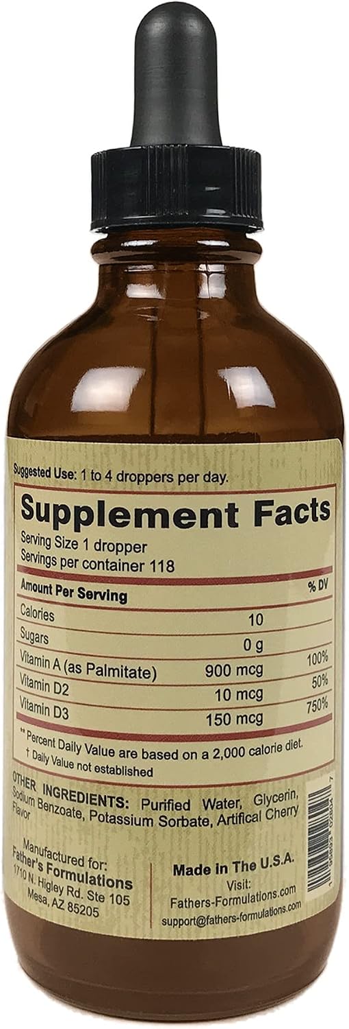Father’s Formulations Vitamin D Drops 4 oz – Great Tasting, Highly Absorbable, Immune System and Parathyroid Support Plus: Vitamin A and D2, Immune Health.