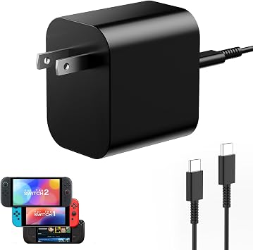 شاحن Sehawei USB C بقوة 60 وات لمحول التيار المتردد Switch2 - شحن سريع 20 فولت 3.0 أمبير مع كابل USB C إلى C بطول 1.5 متر - متوافق مع Switch 2 وSteam Deck - يدعم وضع التلفزيون