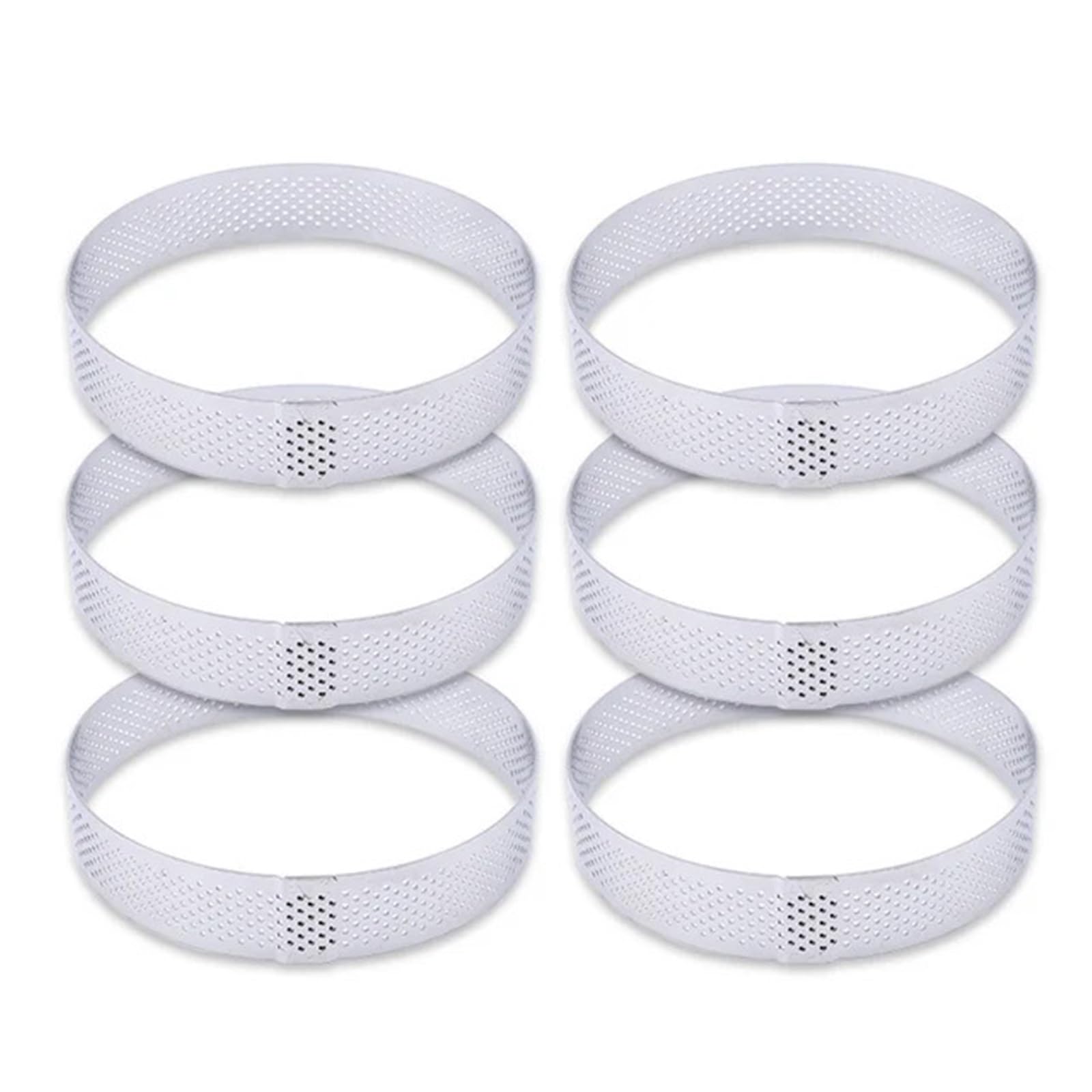 Anillos Para Tartas Anillo redondo perforado for tarta, molde for Tartas de fruta de acero inoxidable for hornear postres, moldes for pasteles y Mousse, herramientas de cocina Para Postre，Tartas(6PCS