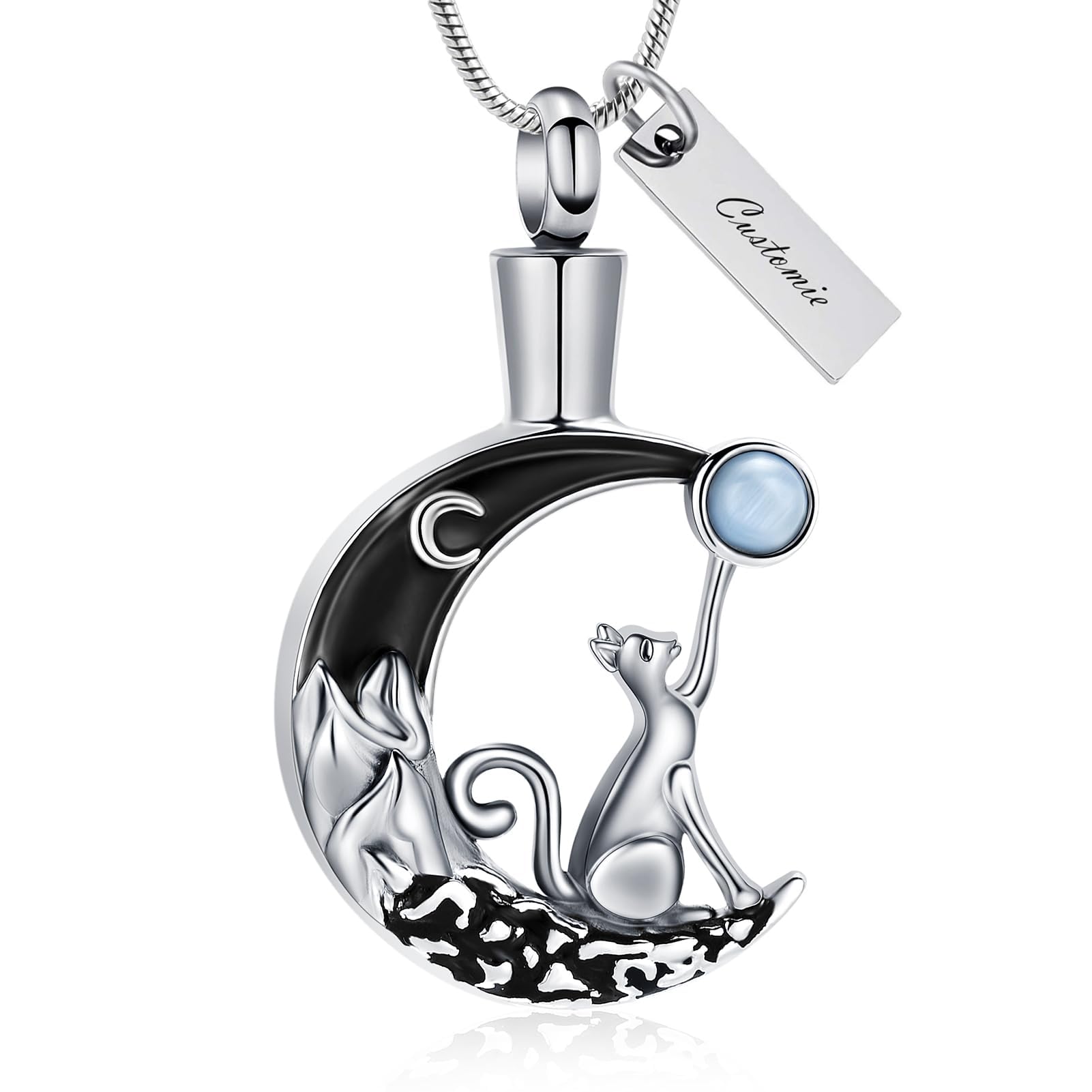 AIWENXI Personalised Pendant Engraved Necklaces Cat Moon Urn Necklace for Women Pet Moonstone Cremation Jewelry for Ashes Stainless Steel Pendant Funeral Keepsake Loved Ones Memorial Gift — image 1