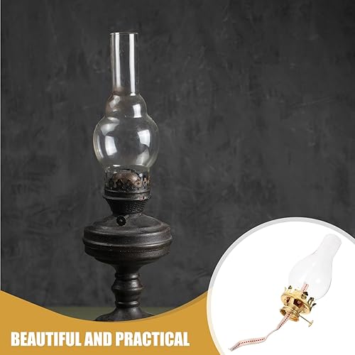 Miniatura 2 de HOMSFOU Reemplazo del quemador de lámpara de aceite con tubos de vidrio, piezas de lámpara de queroseno, quemador de latón, lámpara de aceite,