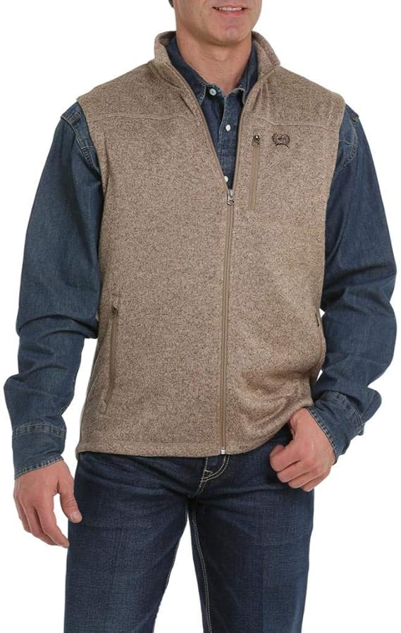 Cinch Men's Khaki Full Zip Fleece Sweater Vest Beige/Khaki Medium at Amazon Menâs Clothing store