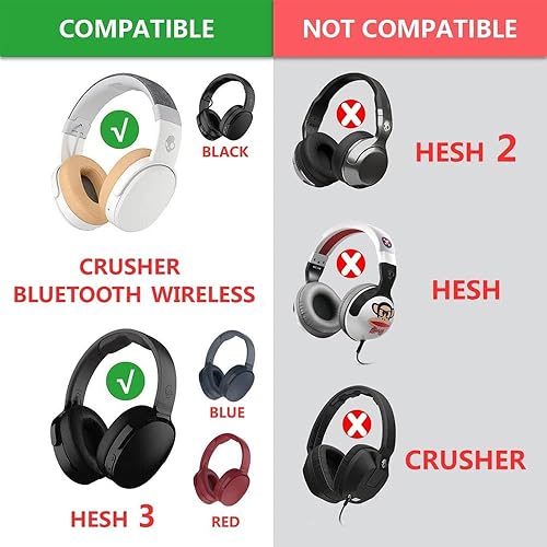 Miniatura 2 de Crusher WirelessANC Hesh 3EVOANC - Almohadillas de repuesto de espuma viscoelástica de cuero con proteínas, piezas de reparación para Skullcandy