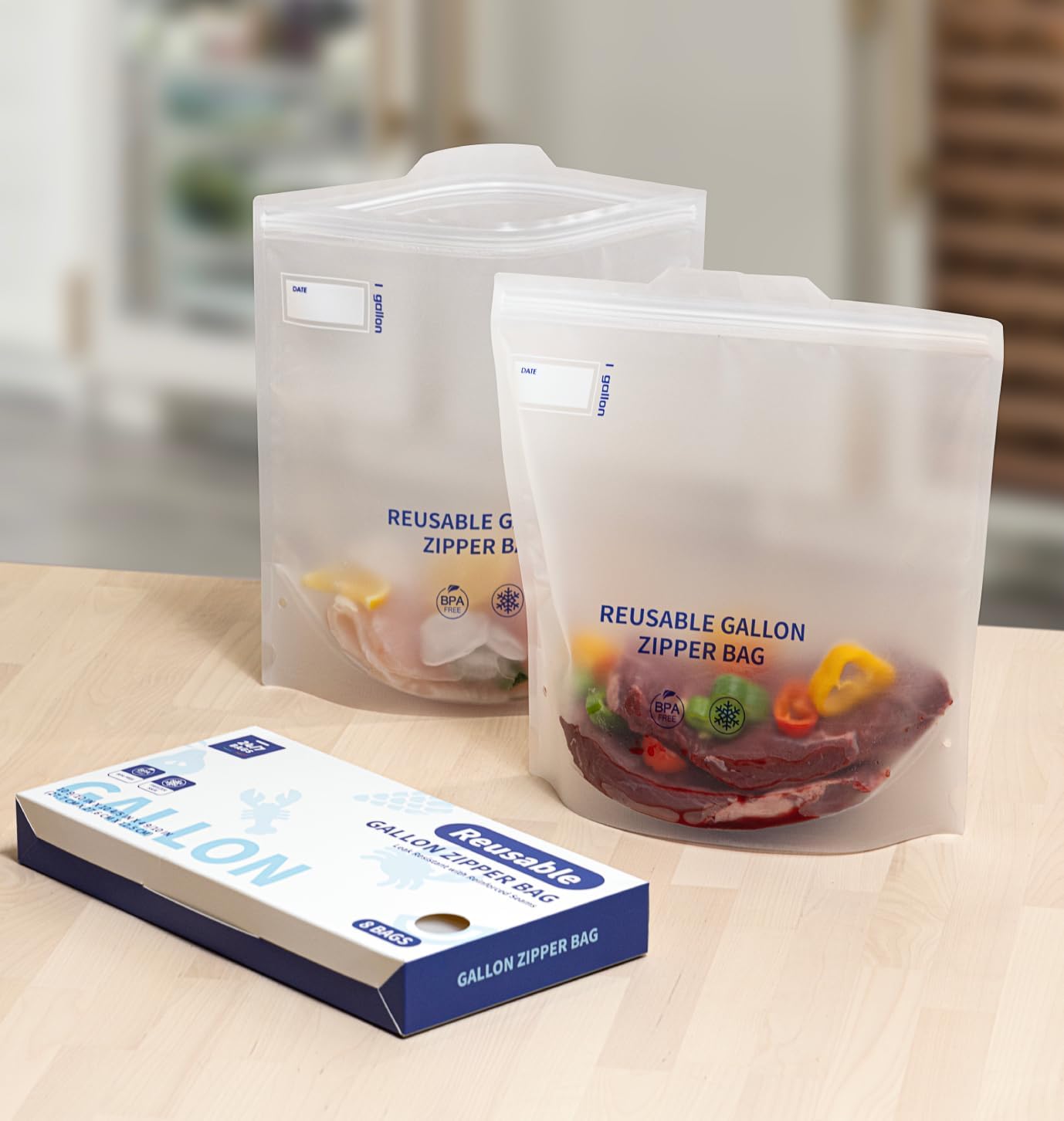 Extra Thick Reusable Gallon Storage Bags, 8 Count, Double Seal, Freezer and Dishwasher Safe, BPA-Free, Easy Pull Tabs image 3