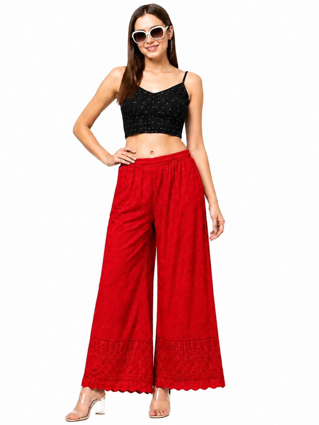 Thrifty Thread Women's Rayon Chicken Palazzo Pants, Embroidered Straight Fit Ethnic Palazzo, Soft & Comfortable-picture-33