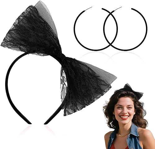 Accesorios de los años 80 para mujer, diadema de lazo de encaje de los años 80 y aretes de neón para mujer, trajes retro vintage de los años 80 para