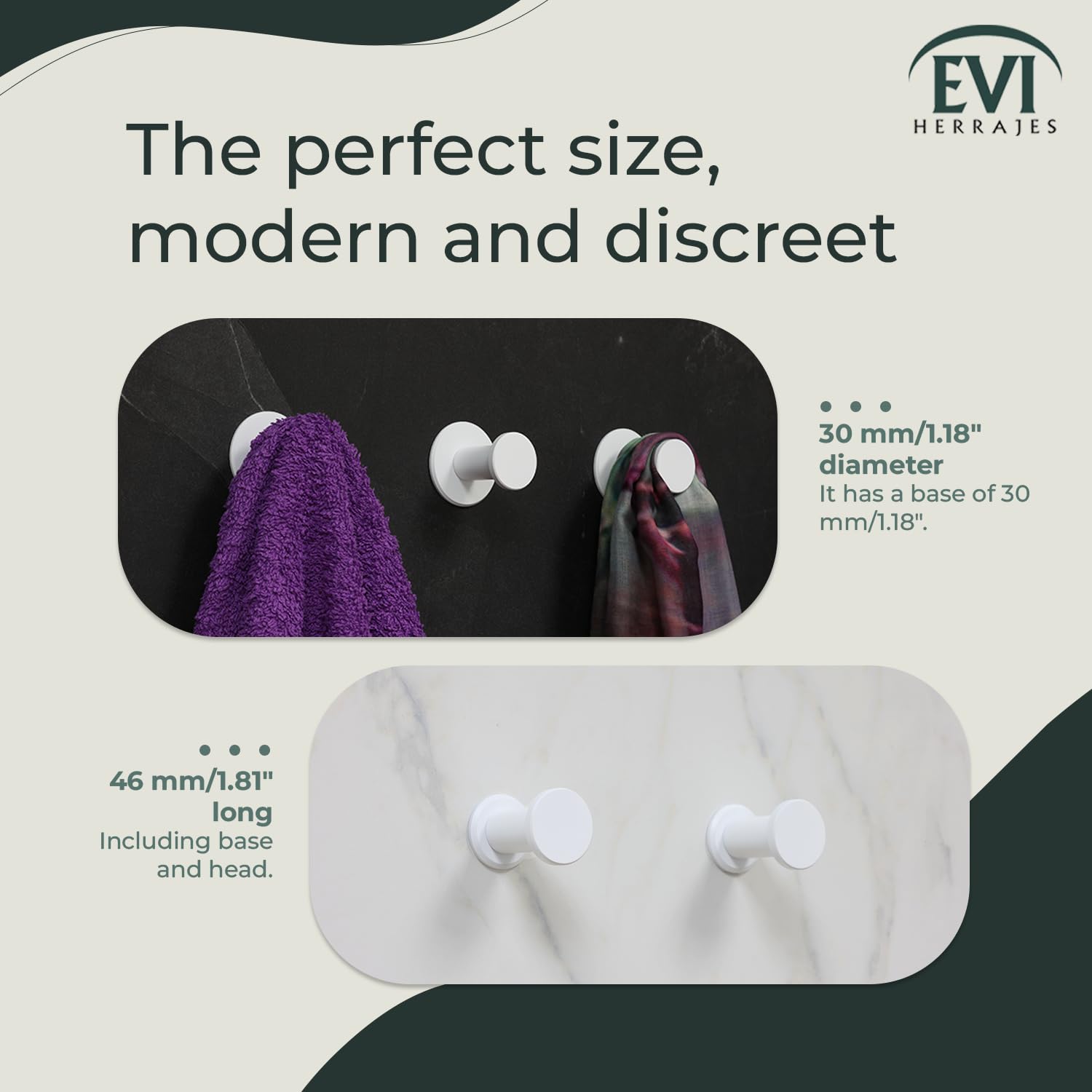 EVI Herrajes Bathroom Hanger, White Lacquered Stainless Steel, 44X30mm - Image 4