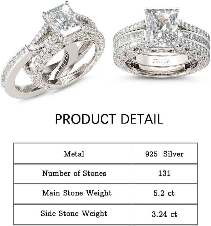 Jeulia Engagement Wedding Ring Set for Women 925 Silver 5.2 Carat Radiant Cut Cubic Zirconia Promise Anniversary Rings with Side Stones… - Image 2