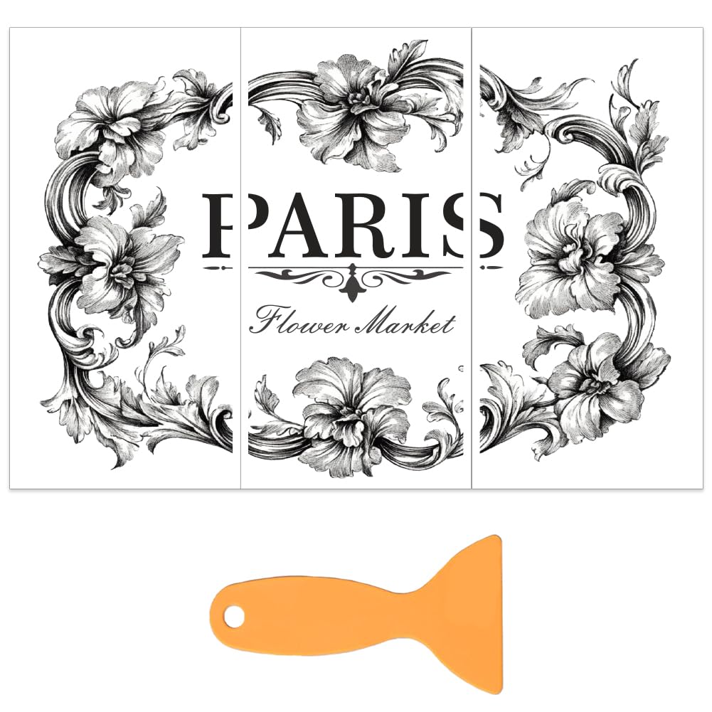 OLYCRAFT 3pcs/Set Paris Flower Rub on Transfers for Furniture and Crafts 6x12 Inch Vintage Theme Furniture Transfer Sticker Decals Transfer Stickers