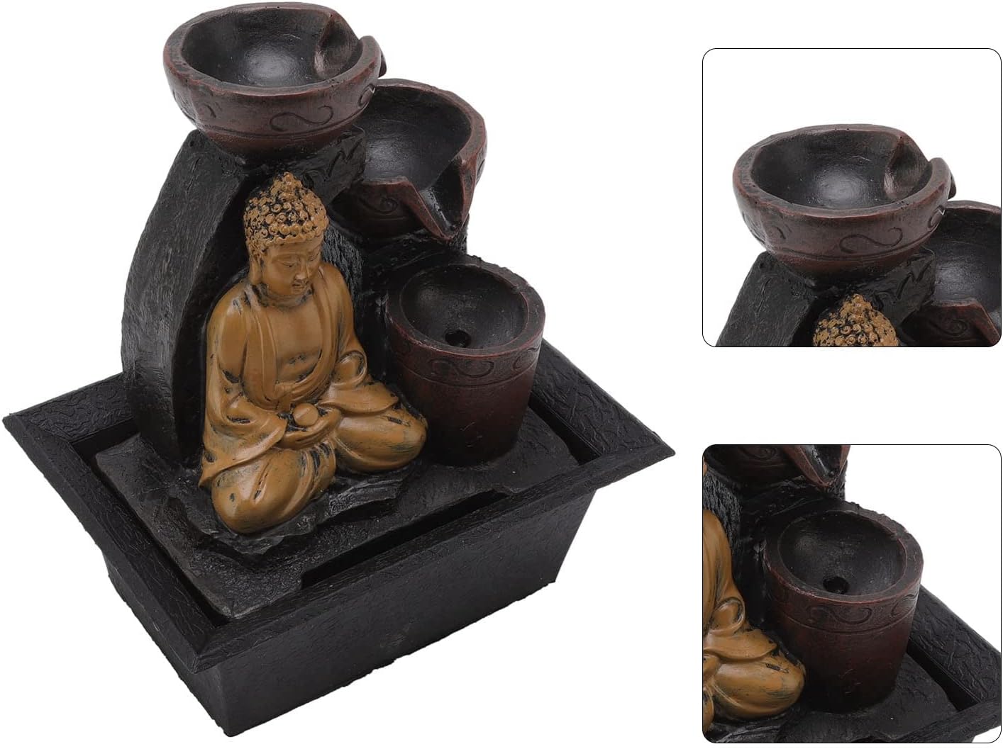 Buddha Tabletop Water Fountain,Waterfall with Lights Water Flowing Decoration Indoor Zen Relaxation for Home Office Desktop (US Plug 100-240V 110V)