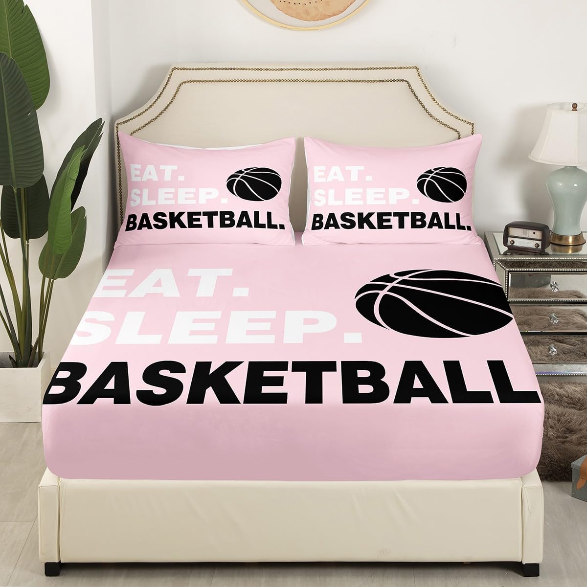 Feelyou Basketball Pink Sheet Set Twin Size 4Pcs for Kids Boys Girls Teens image 4