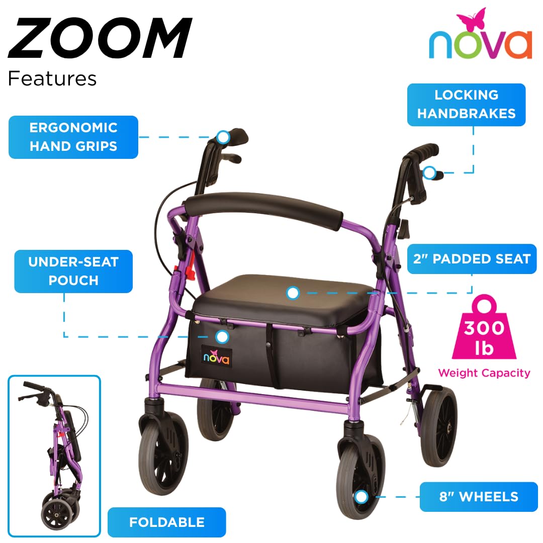 Amazon.com: NOVA Zoom 18 Rollator Walker for Seniors, Rolling