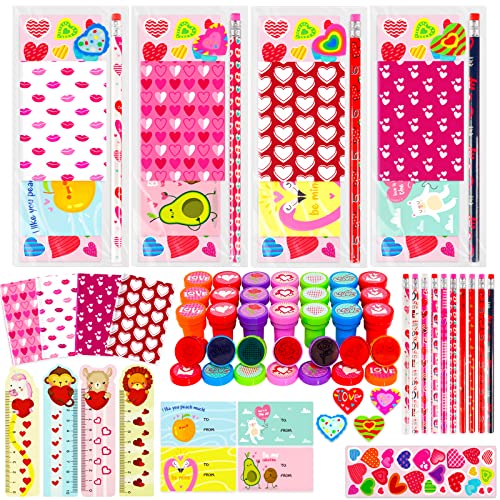 28 Pack Assorted Valentines Day Stationery Kids Gift Set, for Valentine Card Classroom Exchange